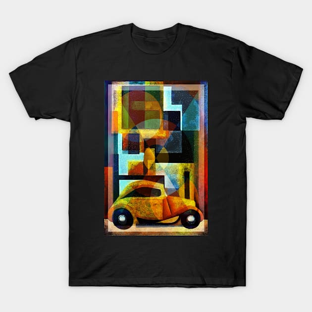 Abstract Little Sports Car in the City Mid Century Style Art T-Shirt by Sandy Richter Art & Designs